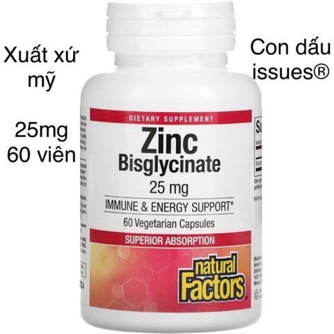 [Mỹ] Viên Zinc Bisglycinate 25mg Natural Factors