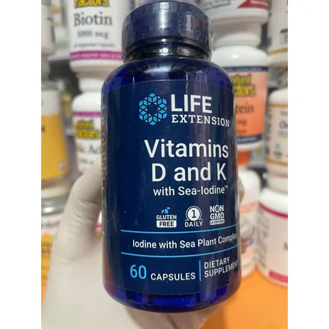 [MỸ] viên vitamin D & K with  Sea-Iodine ( i-ốt) 60 viên Life Extension bổ sung vitamin khoáng chất cơ thể