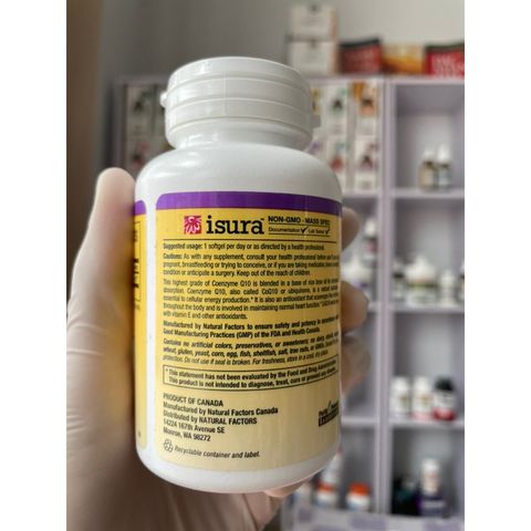[MỸ] Viên uống Coenzyme Q10 200 mg Natural factors All-Natural Form chống oxy hóa