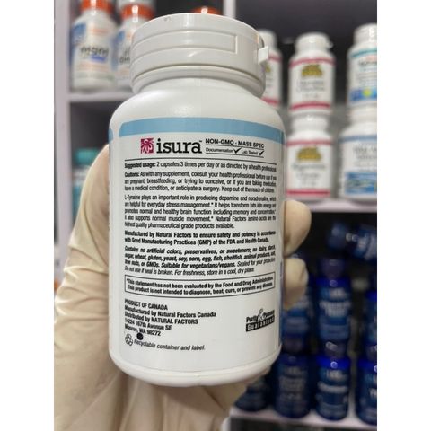 [MỸ] Viên L-Tyrosine 1000mg 60 viên ( 500mg per capsule ) Natural Factors tăng mức độ chất dẫn truyền tế bào TK
