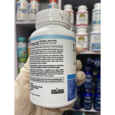 [MỸ] Viên L-Tyrosine 1000mg 60 viên ( 500mg per capsule ) Natural Factors tăng mức độ chất dẫn truyền tế bào TK