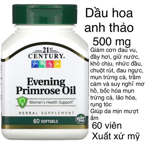 [MỸ] viên dầu hoa anh thảo 500 mg ( evening Primrose oil ) 21st century 60 viên cải thiện nội tiết tố