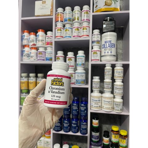 [MỸ] viên Chromium & Vanadium 125mcg 90 viên Natural Factors bổ sung khoáng chất cho cơ thể.