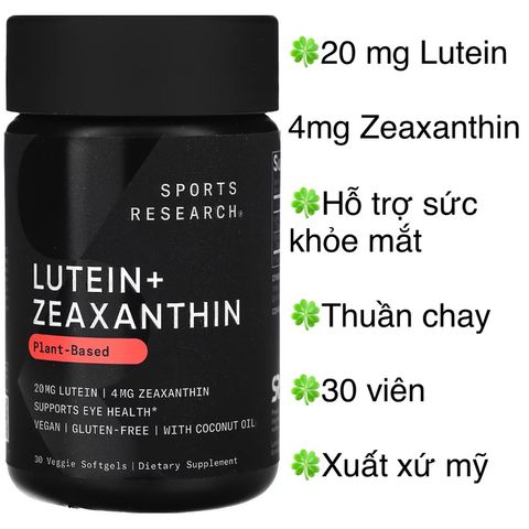 [MỸ] Viên 20 mg Lutein, 4 mg Zeaxanthin plant based 30 viên Sports Research Hỗ trợ sức khỏe mắt