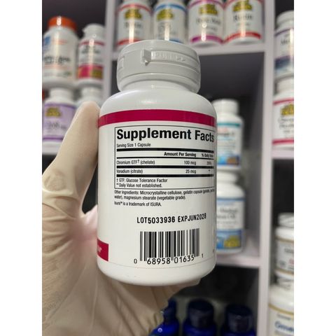 [MỸ] viên Chromium & Vanadium 125mcg 90 viên Natural Factors bổ sung khoáng chất cho cơ thể.