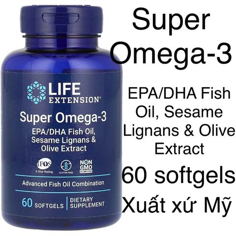 [MỸ] Viên Super Omega-3 EPA/DHA Fish Oil, Sesame Lignans & Olive Extract Life Extension 60 viên