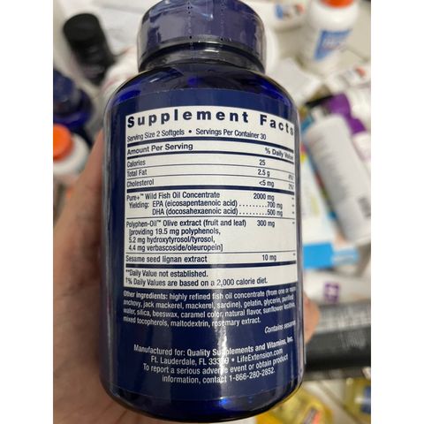 [MỸ] Viên Super Omega-3 EPA/DHA Fish Oil, Sesame Lignans & Olive Extract Life Extension 60 viên