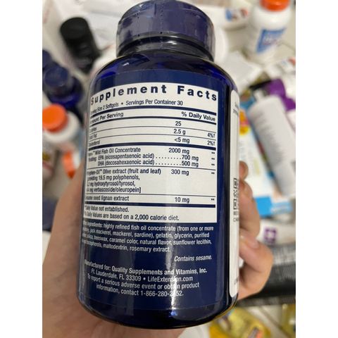 [MỸ] Viên Super Omega-3 EPA/DHA Fish Oil, Sesame Lignans & Olive Extract Life Extension 60 viên