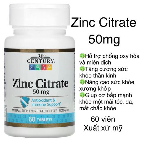 [Mỹ]  viên uống zinc Citrate 50mg century 21ST 60 viên