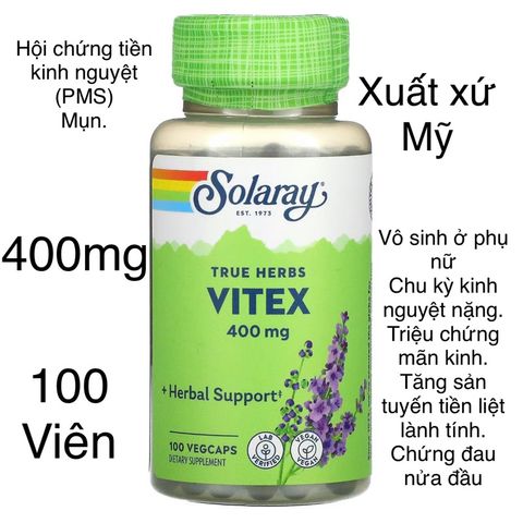 [MỸ] Viên Vitex 400mg 100 viên Solaray giúp giảm mụn bổ sung khoáng chất cho cơ thể