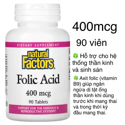 [MỸ]  viên Folic Acid 400mcg 90 viên natural factors