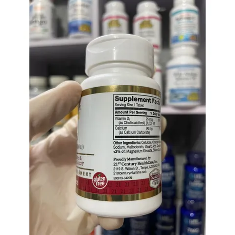 [MỸ] Viên vitamin D3 25 mcg 1000 IU 21 st Century hấp thụ canxi và hỗ trợ xương, răng và hệ miễn dịch.