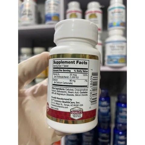 [MỸ] Viên vitamin D3 25 mcg 1000 IU 21 st Century hấp thụ canxi và hỗ trợ xương, răng và hệ miễn dịch.