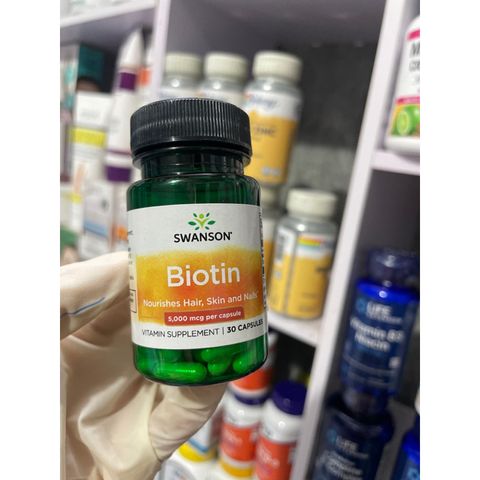 [MỸ] Viên Biotin 5,000mcg 30 viên Swanson Nuôi dưỡng tóc, da và móng bổ sung cho cơ thể