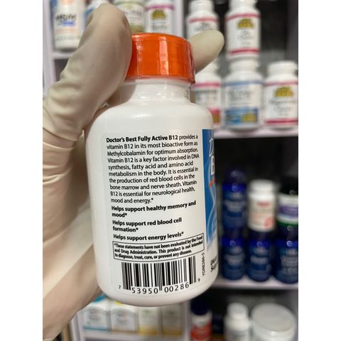 [MỸ] viên vitamin B12 fully active 1,500mcg 60 viên Doctor’s Best bổ sung khoáng chất cho cơ thể