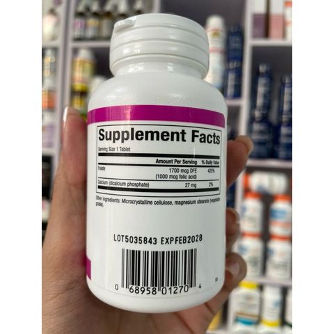 [MỸ] Viên Folic acid (vitamin B9) 1000 mcg 90 viên Natural Factors