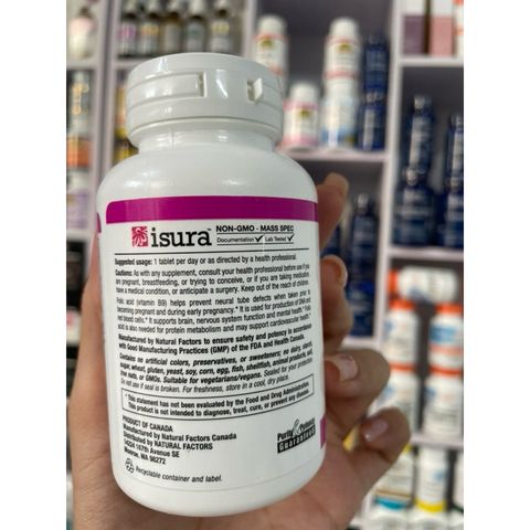 [MỸ] Viên Folic acid (vitamin B9) 1000 mcg 90 viên Natural Factors