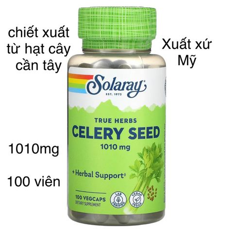 [MỸ] Viên Celery seed (Apium graveolens) hạt cây cần tây Solaray 100 viên 1010mg