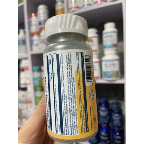 [MỸ] Viên Iron Asporotate™ 18mg 100 viên Solaray bổ sung vitamin sắt khoáng chất cho cơ thể