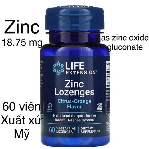 [MỸ] viên Zinc Lozenges citrus orange 60 viên Life Extension bổ sung vitamin
