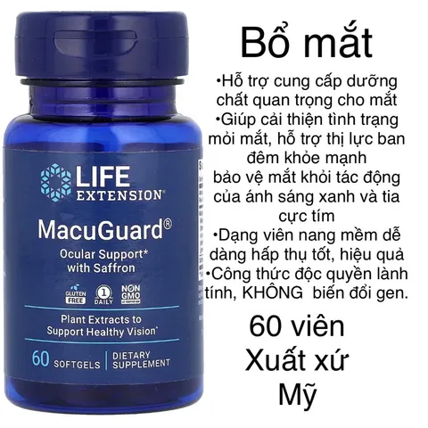 [MỸ] Viên uống bổ mắt Life Extension MacuGuard Ocular Support with Saffron 60 viên (2 tháng )