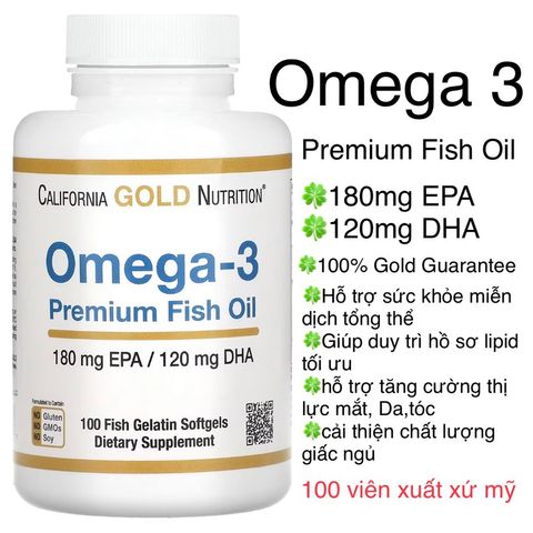 [Mỹ] viên Premium Omega-3 Fish Oil California Gold Nutrition 100 viên giúp làm đẹp da tóc cải thiện mắt, giấc ngủ.
