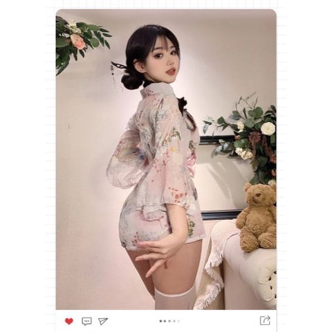 Áo Choàng Ngủ Kimono Xuyên Thấu Gợi Cảm Cao Cấp Set Cosplay Cổ Trang Nữ Ren Họa Tiết Hoa Sexy Quyến Rũ - N743 Hồng