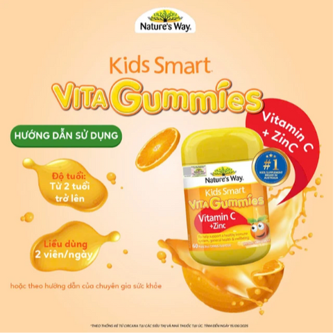 Viên nhai hỗ trợ sức đề kháng Kids Smart Vita Gummies Vitamin C + Zinc Nature's Way (60 viên)