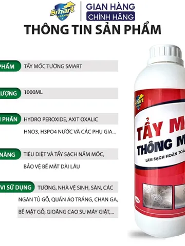 SMART TM - Dung dịch tẩy mốc Smart an toànl àm sạch mốc tường, doăng cao su, chăn gối, quần áo trắng