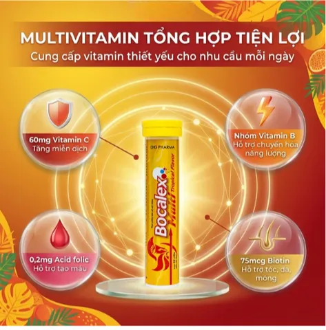 Viên sủi giúp nâng cao sức đề kháng Bocalex Multi Tropical Flavor DHG Pharma (20 viên)