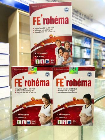 Viên uống Fe' Rohéma fe folic bổ sung sắt và acid folic, giảm thiếu máu do thiếu sắt, hỗ trợ quá trình tạo máu 30viên ds