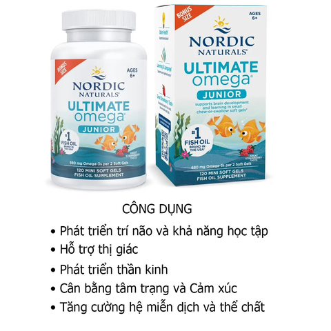 DHA Cho Bé 6 Tuổi+ Nordic Ultimate Omega Junior 6y+120 Mini Soft Gels
