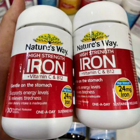 Viên uống Sắt hàm lượng cao Nature's Way High Strength Iron + Vitamin C & B12 [30 viên] - S/P Chuẩn Úc