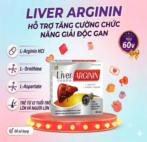 Viên Uống Tăng Cường Chức Năng Gan Liver Arginin- Hộp 60 Viên.
