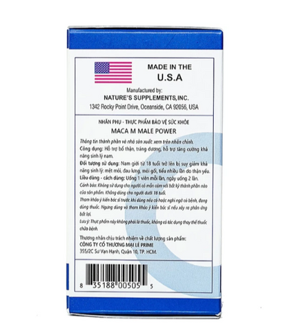 Viên uống giúp bổ thận, tăng cường sức khoẻ nam Maca M Male Power (60 viên)