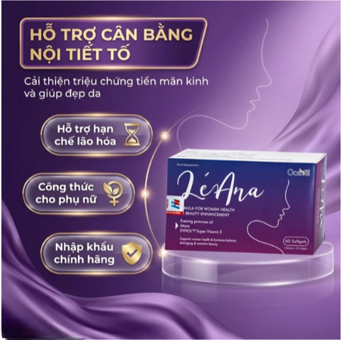 Viên uống giúp cải thiện triệuu chứngg tiền mãn kinh, cân bằng nội tiết tố, hạn chế lão hóa, giúp đẹp da Léana Ocavill(3 vỉ x 20 viên)