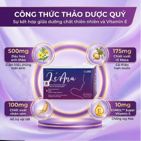 Viên uống giúp cải thiện triệuu chứngg tiền mãn kinh, cân bằng nội tiết tố, hạn chế lão hóa, giúp đẹp da Léana Ocavill(3 vỉ x 20 viên)