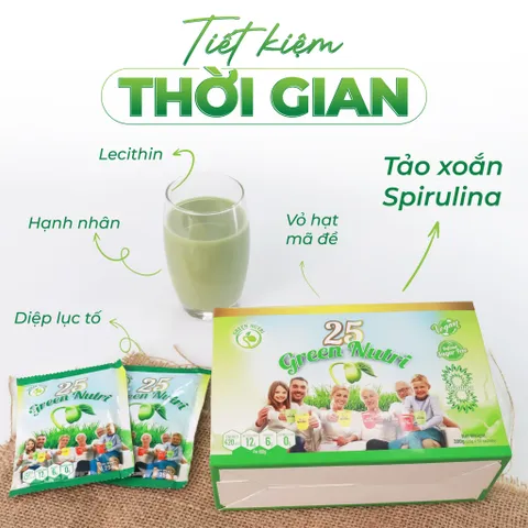 Ngũ Cốc Dinh Dưỡng 25 Green Nutri Có Tảo Xoắn - Sữa Hạt Thực Vật Nhập Khẩu, 625gr Hộp Giấy, Vegan, Chống Oxy Hóa, Trẻ Hóa Da