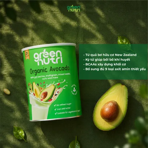 Sữa Hạt Ngũ Cốc Organic Avocado Green Nutri 750g - BCAAs Duy Trì Sức Khỏe Khối Cơ, Thuần Chay, Nhập Khẩu Malaysia