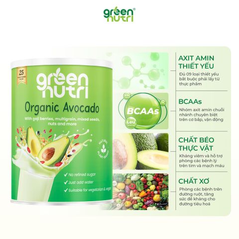 Sữa Hạt Ngũ Cốc Organic Avocado Green Nutri - Combo 2 Lon 750gr, BCAAs Duy Trì Sức Khỏe, Nhập Khẩu Malaysia