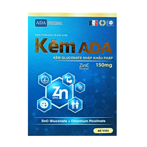 Viên Kẽm ADA 120mg - Bổ Sung Kẽm Gluconate Nhập Khẩu Pháp, Hỗ Trợ Tăng Cường Sức Đề Kháng, Hộp 60 Viên