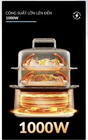 Nồi Hấp Đa Năng 2 Tầng Haatz HTP099, Dung Tích 10L, 8 Chức Năng, 1000W - Bảo Hành Chính Hãng 2 Năm