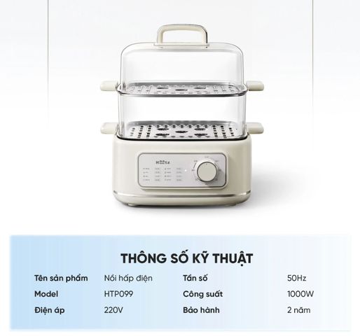Nồi Hấp Đa Năng 2 Tầng Haatz HTP099, Dung Tích 10L, 8 Chức Năng, 1000W - Bảo Hành Chính Hãng 2 Năm
