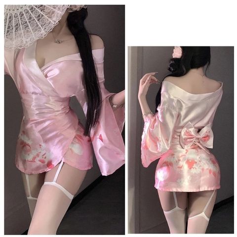 Đồ Ngủ Kimono Nhật Bản Xẻ Ngực Gợi Cảm Sang Trọng Quyến Rũ - N841 Hồng