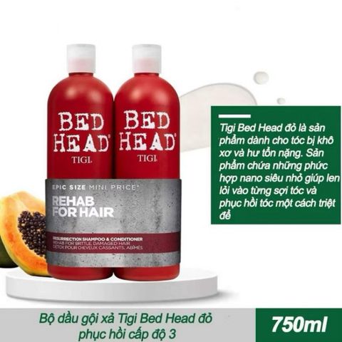 Bộ Dầu Gội Xả Tigi Bed Head Đỏ 750+750ml Siêu Mượt Phục Hồi Hư Tổn
