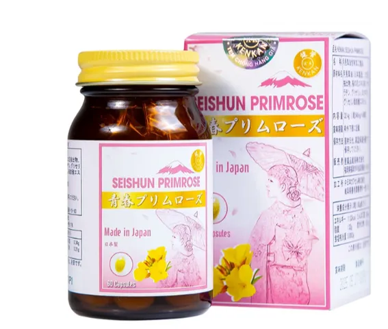 Viên uống cải thiện các triệuu chứngg của phụ nữ tiền mãn kinh, bổ sung dầu hoa anh thảo Seishun Primrose Kenkan (60 viên)