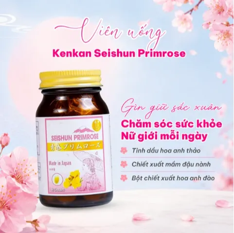 Viên uống cải thiện các triệuu chứngg của phụ nữ tiền mãn kinh, bổ sung dầu hoa anh thảo Seishun Primrose Kenkan (60 viên)