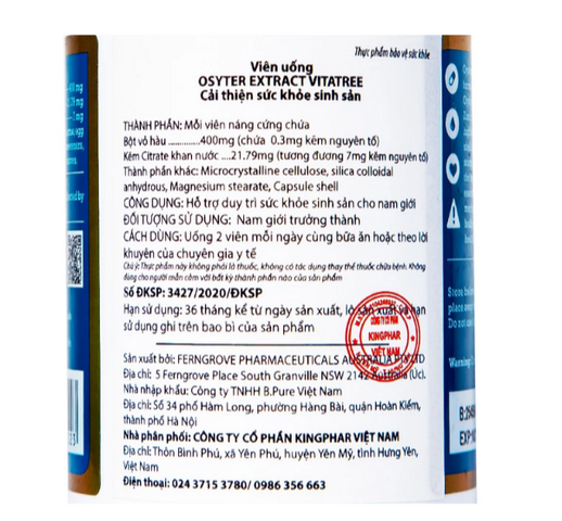 Viên uống hỗ trợ duy trì sức khỏe sinh sản cho nam giới Vitatree Oyster Extract (90 viên)