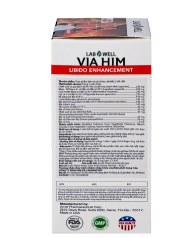 Viên uống giúp tăng cường sức khoẻ nam Via Him Lab Well (30 viên)