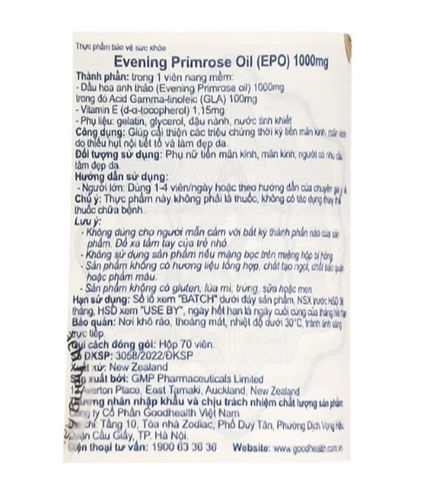 Viên uống cải thiện nội tiết tố nữ giúp da mịn Evening Primrose Oil (EPO) 1000mg GoodHealth (70 viên)